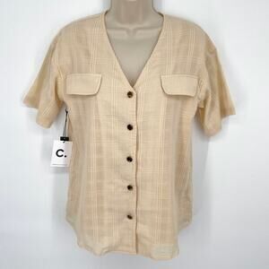 Callahan Revolve Fiona Top NEW Sz XS Yellow Cotton Short Sleeve Button Front